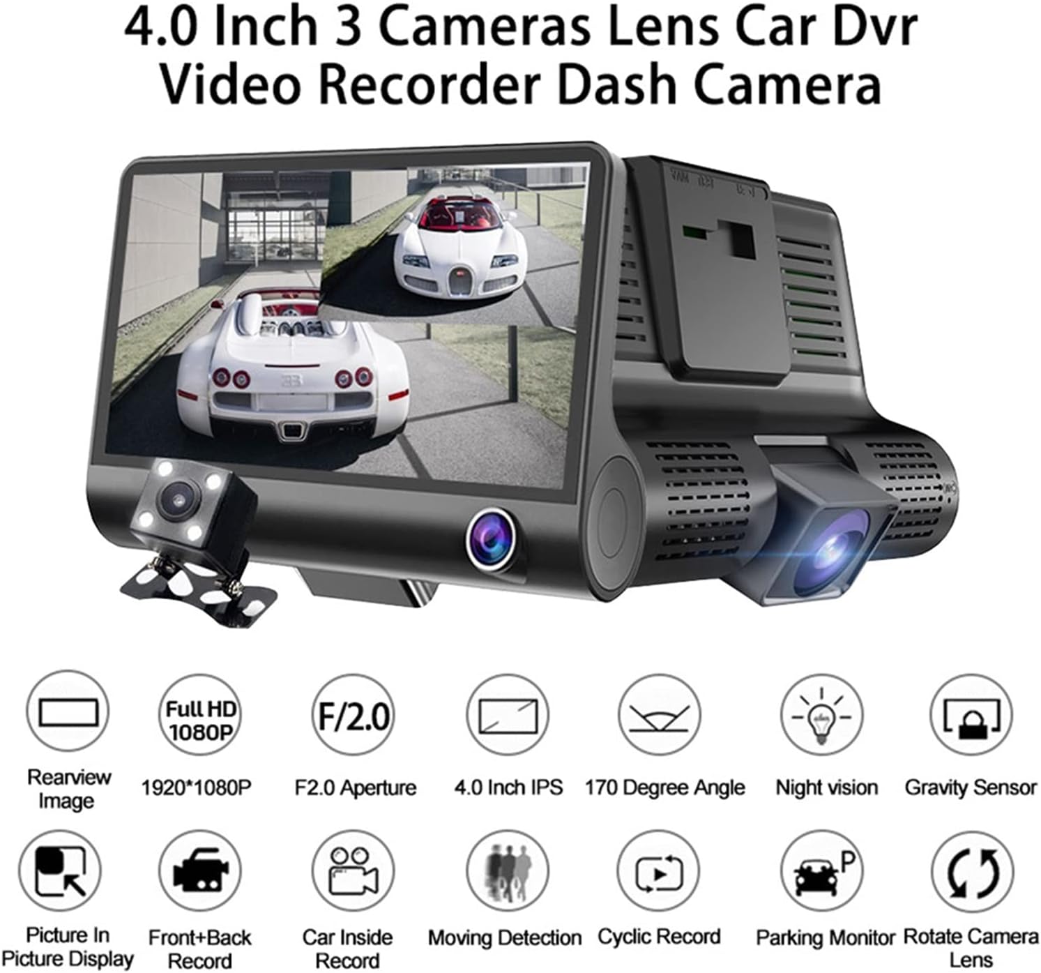Miniatura 4 de Cámara Carro Dvr Hd 3 Lentes Full Hd
